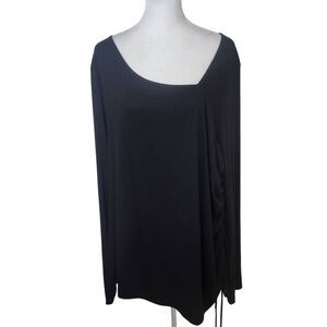 Lush Black Ribbed Knit Top with Drawstring Ruching Size 3X Plus Size Black Top